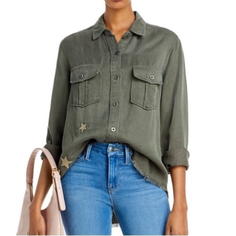 Rails Loren Khaki Star Embroidered Linen Shirt